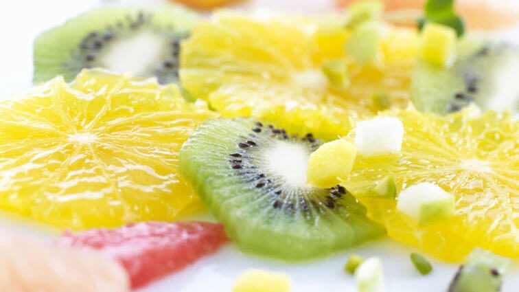Recette : Carpaccio de fruits de saison et granité à la menthe fraîche - TerreAzur