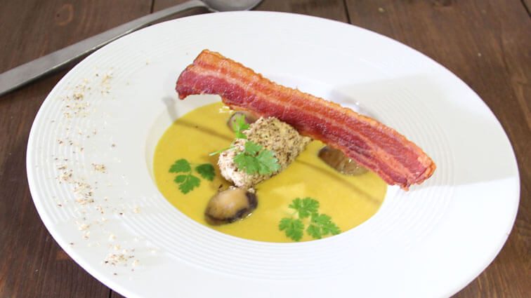 Recette : Crème de potiron craquant de châtaigne, mascarpone aux noisettes - TerreAzur