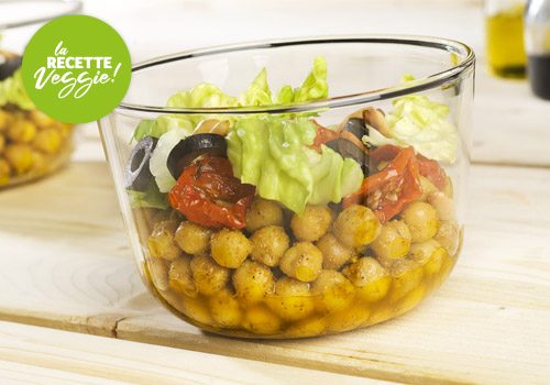 Recette : Salade de pois chiche au curry et au pesto de roquette - EpiSaveurs