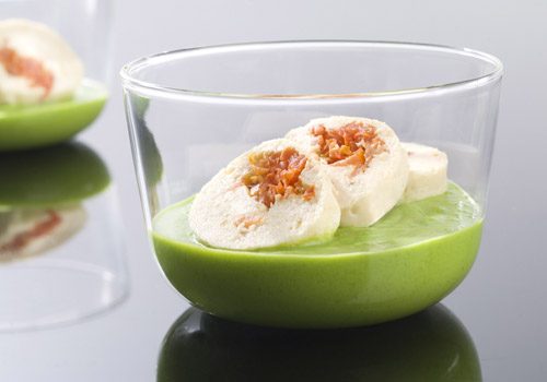 Recette : Mousseux de volaille accompagné d'un crémeux de petit pois - EpiSaveurs