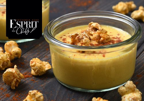 Recette : Crème de maïs au sel viking, pop-corn salé au paprika - EpiSaveurs