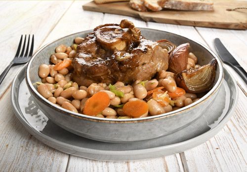 Recette : Jarret de veau braisé, cuisson de haricots blanc au café - EpiSaveurs