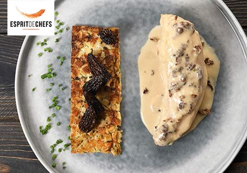 Recette : Volaille de Bresse, crème de Morilles, galet de Crozet au sarrasin - EpiSaveurs