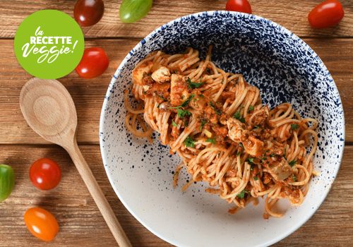Recette : Pâte à la bolognaise de champignon, artichauts et tofu - EpiSaveurs