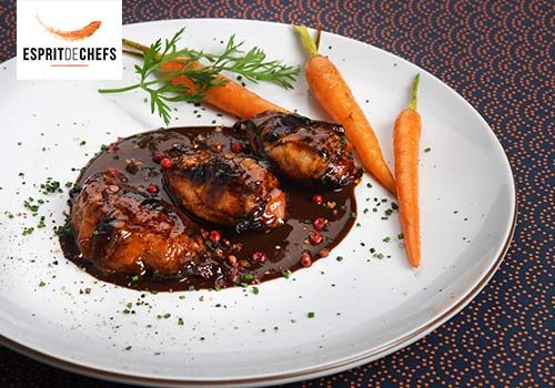 Recette : Filet de caille confit, sauce poivre et chocolat - EpiSaveurs