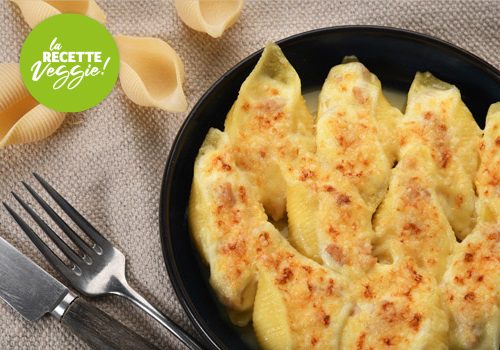 Recette : Conchiglionis farcis façon gratin carbonari veggie - EpiSaveurs