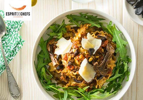 Recette : Mafaldine à l’ail noir et crème de parmesan, roquette - EpiSaveurs