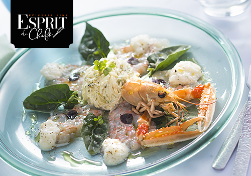 Recette : Carpaccio de langoustine, écume de café vert et poivre noir de Bahia, quenelle de céleri rémoulade - EpiSaveurs